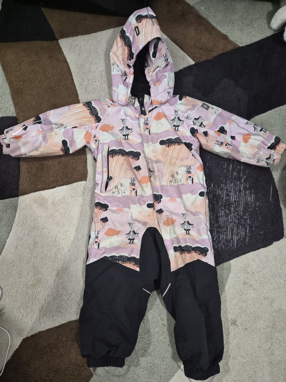 Pink & Black Patterned Kids Snowsuit
